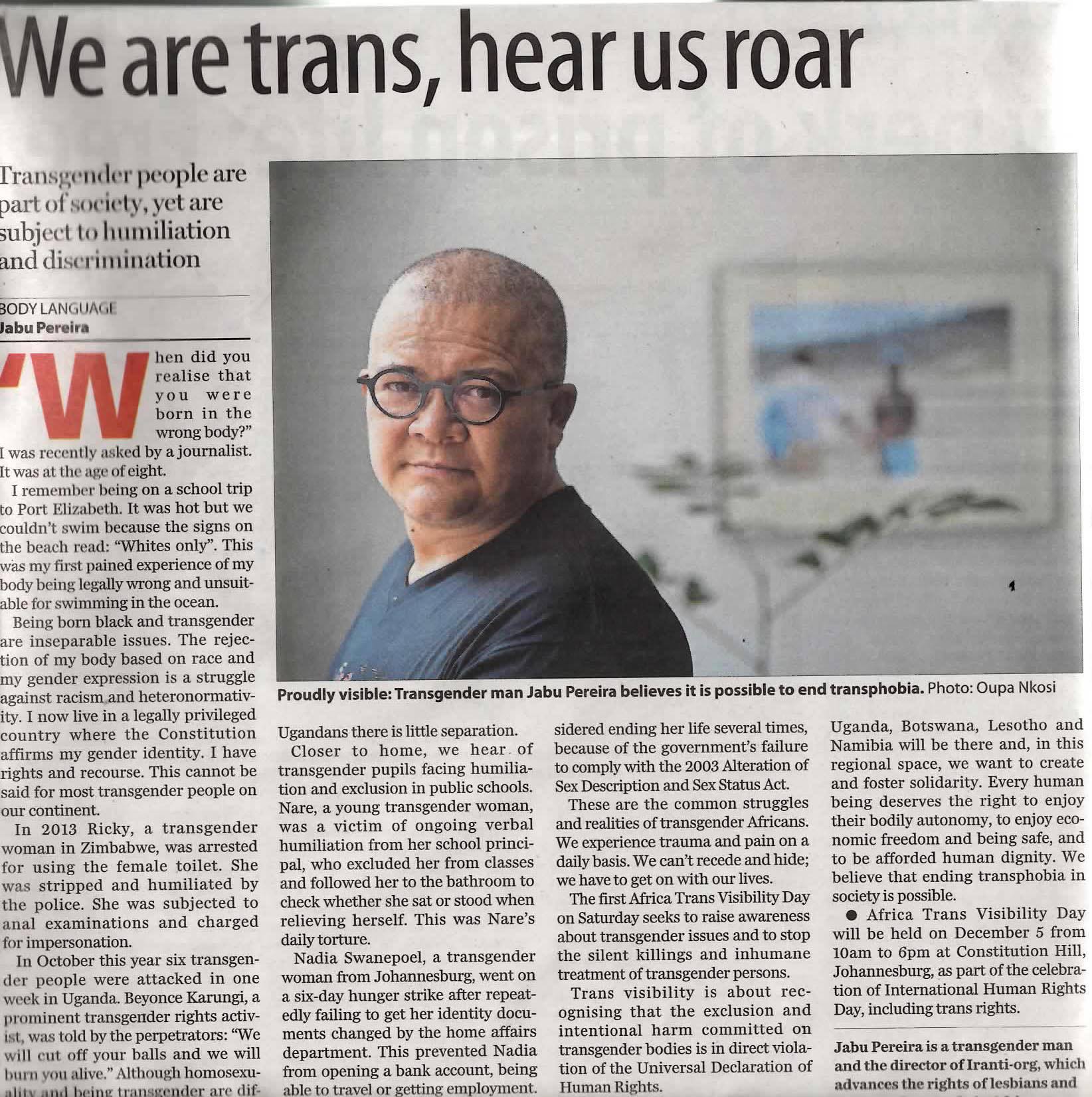 ENTREVISTA EXCLUSIVA COM JABU PEREIRA – DIA PARA A VISIBILIDADE TRANS EM ÁFRICA